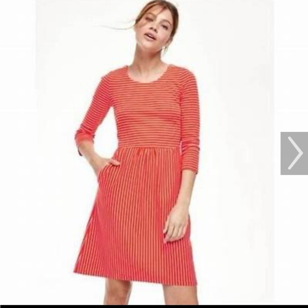 Boden Red Striped Long Sleeve Dress